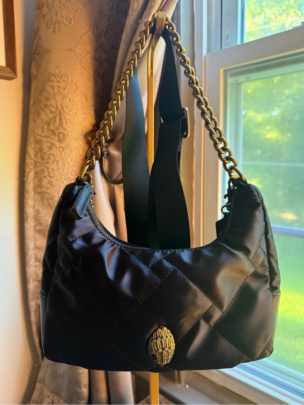 Kurt Geiger Black Quilted Shoulder/Crossbody  with Gold Chain & Kurt Dust Bag